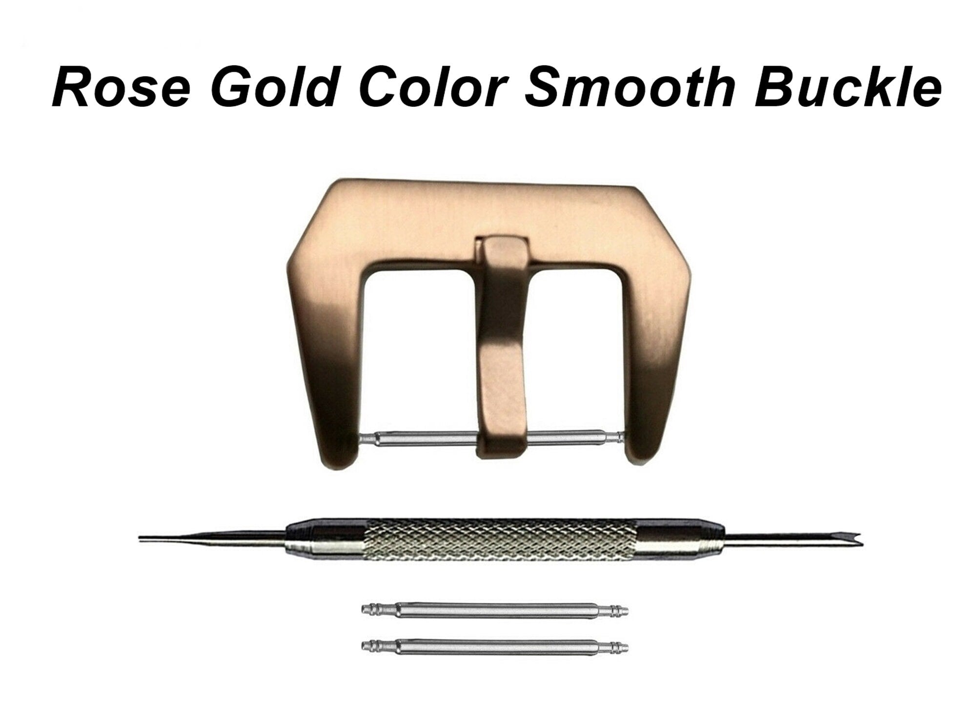 4pcs Set Wide Buckles for 18mm 20mm 22mm 24mm Watch Straps Bands Stainless Steel Kit Engraved Silver Black Rose Gold Finish - Pins Tool